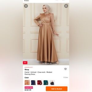 Modanisa evening gown camel color